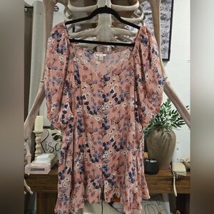 Floral Puff Sleeve Tunic Top